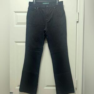 Lauren Ralph Lauren VTG Black Jeans Sz 8 Bootcut Stretch Embroidered Bling Black